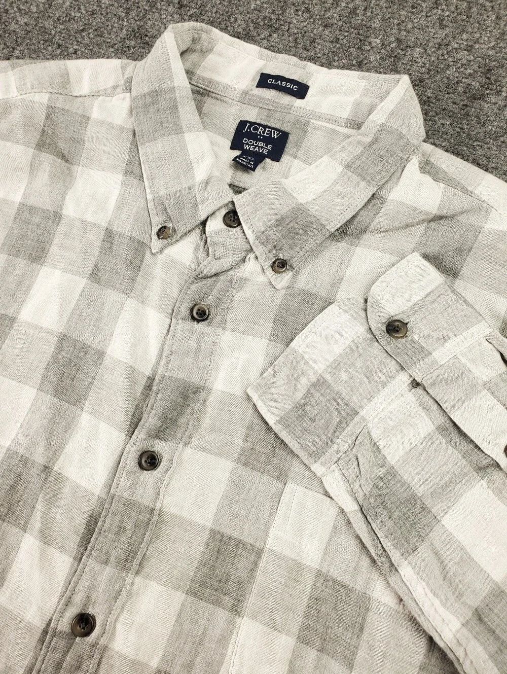 J Crew Double Weave Buffalo Check Shirt XXL Gray White Classic Button Down